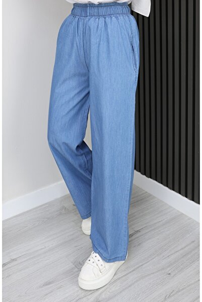 sefamerve Soft Textured Elastic Waist Jeans 7568-06 Light Navy Blue