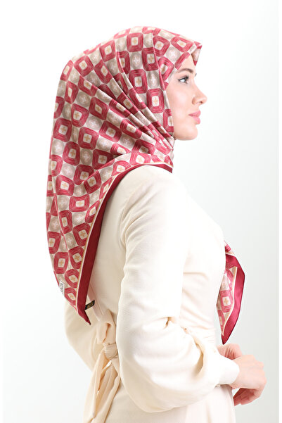 sefamerve Karaca geometric patterned scarf 82021-10 burgundy mink