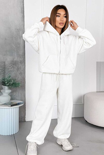 NOTCHTR Women's Oversized 2-Thread Non-Shardon Hooded Sweatshirt Top Palazzo Bottom Two-Piece Tracksuit Set