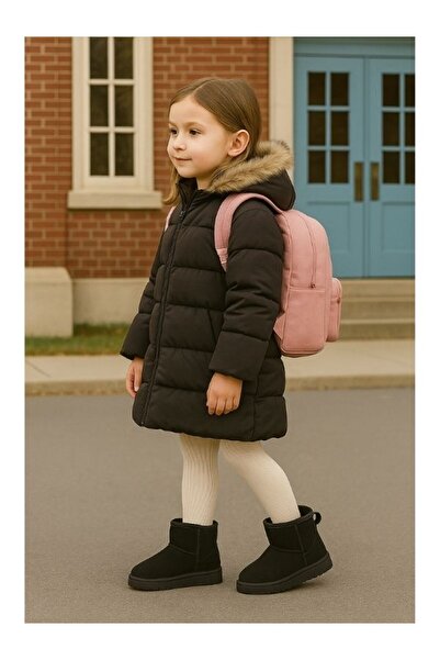 Motif Trend Çocuk Kız Bebek Siyah Ultra Mini Süet Bot Içi Kürklü Kışlık Taban Ug Bot