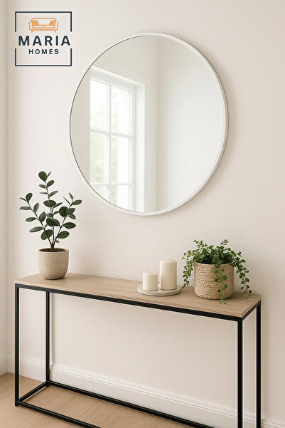 MARIA HOMES Round White Frame Wall Mirror for Bedroom, Bathroom, Vanity & Home Décor 100x100 cm