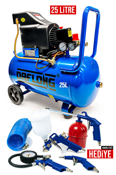 PROXTECH Havalı 25 Litre Hava Kompresörü Bakır Sargı Turbo 8 Bar Litre Hızlı Dolum 5li Havalı Takım