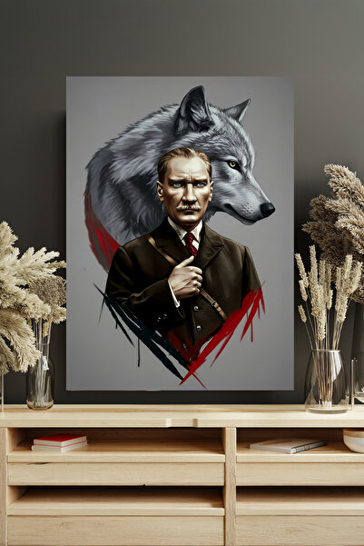 BAYTOK Mustafa Kemal Atatürk Ve Kurt Dekoratif Kanvas Tablo Ofis Ev