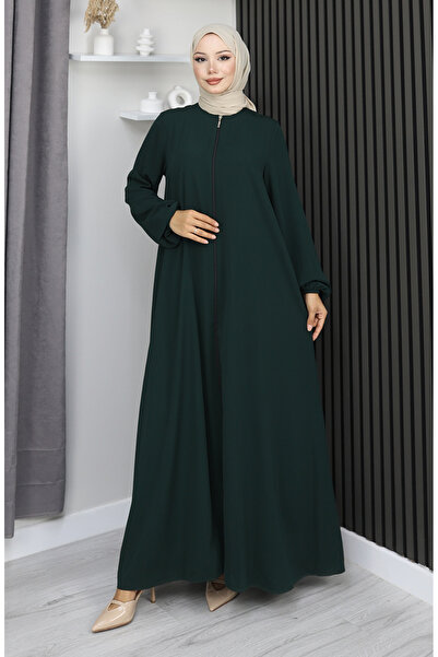 sefamerve Medina Silk Zippered Mevlana Cloak 2930-01 Emerald Green