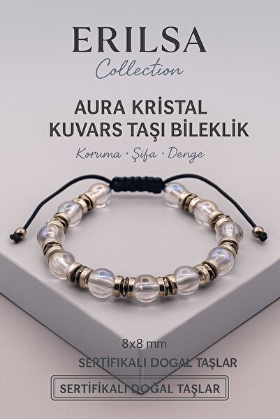 Erilsa Certified Crystal Quartz Natural Stone Bracelet - 8X8 mm Clarity Peace...