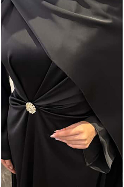 sefamerve Φόρεμα βραδινό σατέν με κάπα 4664-05 Μαύρο