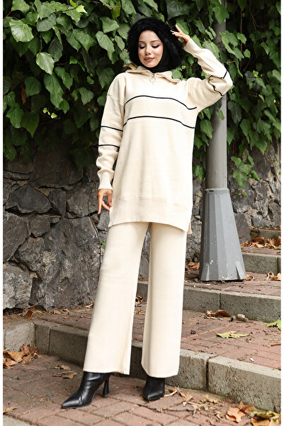 sefamerve Knitwear Zippered Tunic Trousers Double Set 1050-03 Beige