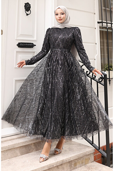 sefamerve Βραδινό φόρεμα με επένδυση από στρας 5613-03 Μαύρο