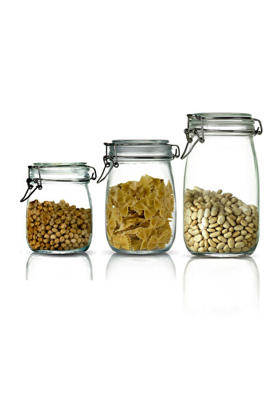 Store 3'lü Set Korken Kavanoz Vakumlu Kilitli Cam Saklama Kavanozu 750 ml - 1...