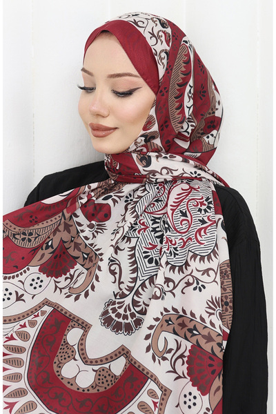 sefamerve Gemusterter weicher Schal 70314-04 Weinrot