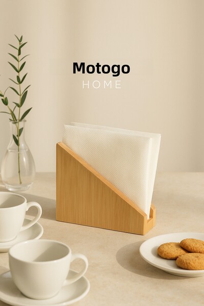 Mottogo Bamboo Triangle Napkin Holder |   Natural Bamboo Serving Napkin Holder 14cm X 11.5cm X 6.7cm