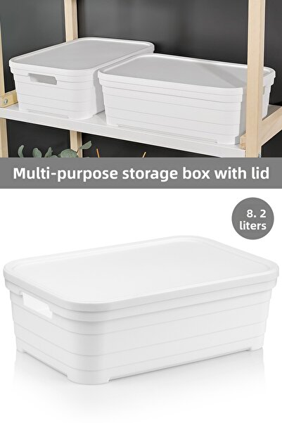 Meleni Home 1 Piece Decorative Pyramid Storage Box with Lid - Closet Organizer Organizer Box 8.2 Liters White