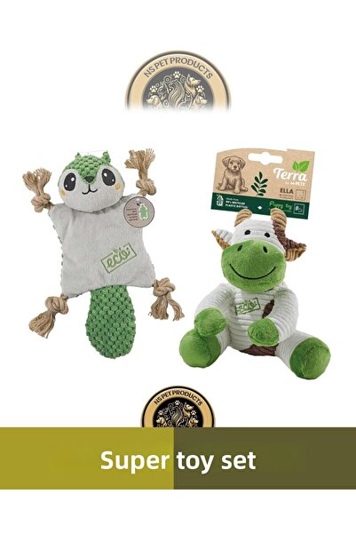 M-PETS مجموعة ألعاب الكلاب تيرا إيكو إيلا (بقرة)-بيب (سنجاب) مكونة من قطعتين