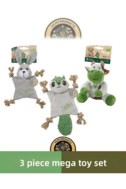 M-PETS مجموعة ألعاب الكلاب تيرا إيكو إيلا (بقرة)-بيب (سنجاب)-لولو (أرنب) مكون...