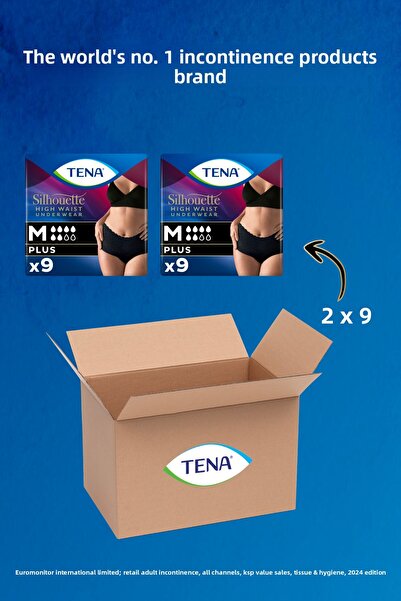 TENA Silhouette Plus Women's Special High Waist Absorbent Panties Black m 9-Piece 2 Pack (18 Pieces)