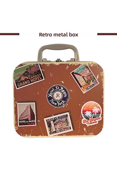 mystylee Retro Metal Box | Storage Box with Handle, Vintage Design, 20.5X17X6.5 cm