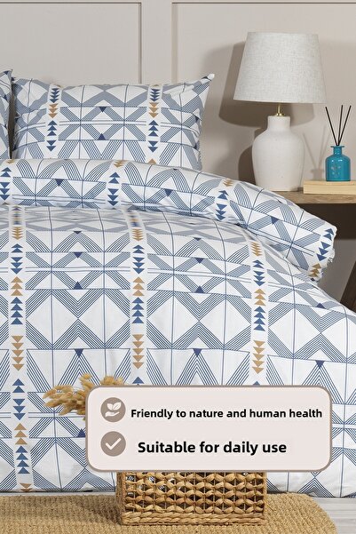 Elart Marcus Duvet Cover Set Single Size 100% Cotton Ranforce Fitted Sheet (160X220 cm) Blue