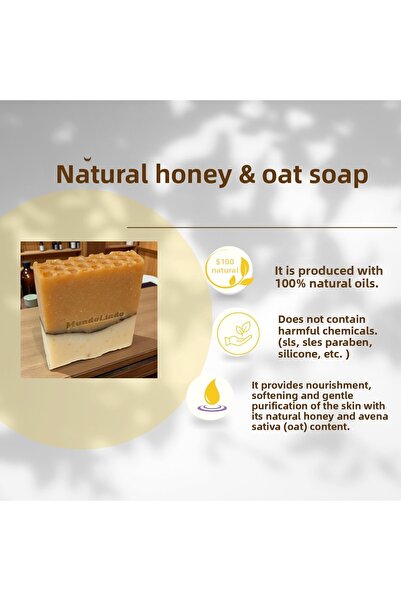 MundoLindo صابون طبيعي من الشوفان والعسل 100 جرام مع كيس بتصميم خاص