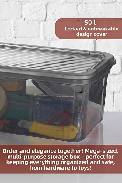 MOİ 50 Lt Wheeled Storage Container - Multi-Purpose Organizer with Lockable Lid Pantry Storage Storage Box