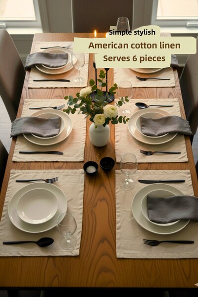 KAMİZ Natural Cotton Linen American Service - Supla - Napkin 35X45 6 Pcs