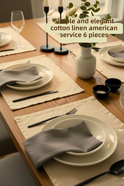 KAMİZ Natural Cotton Linen American Service - Supla - Napkin 35X45 6 Pcs