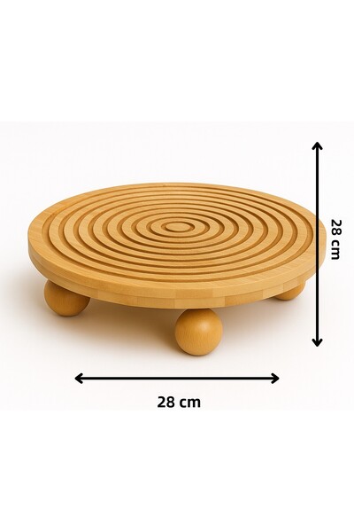 ERKUGO Bamboo Decorative Round Presentation Plate with Ball Feet, Serving Plate, (28 X 28 cm)