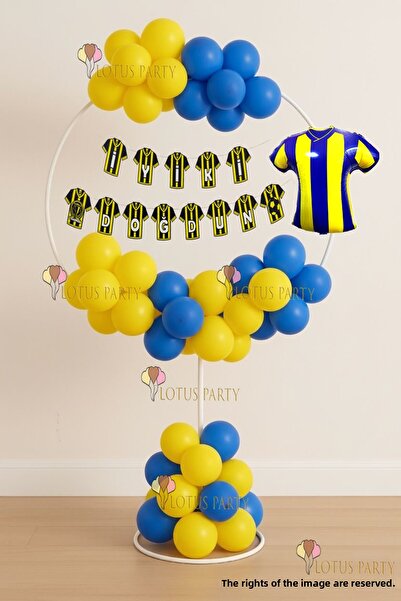 LOTUS PARTY Fan-Themed Birthday Stand Football-Themed Birthday Stand Yellow Navy Blue Fan Birthday