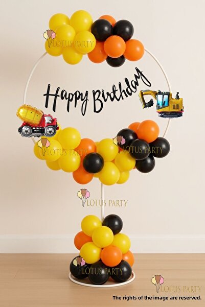 LOTUS PARTY Construction Themed Stand-Up Birthday Decoration Construction Machinery Foil Balloon - Construction Birthday with Stand