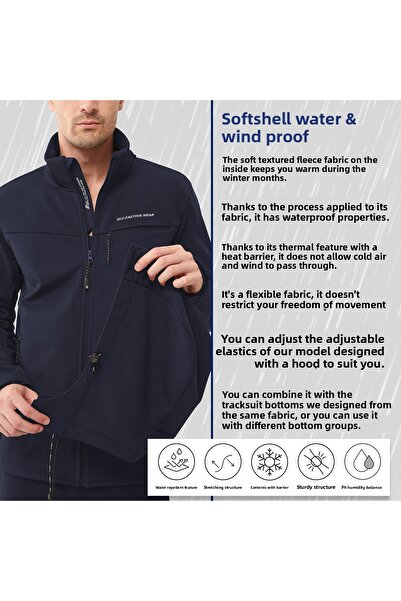 bilcee Men's Navy Blue Softshell Rain Waterproof Jacket 0331