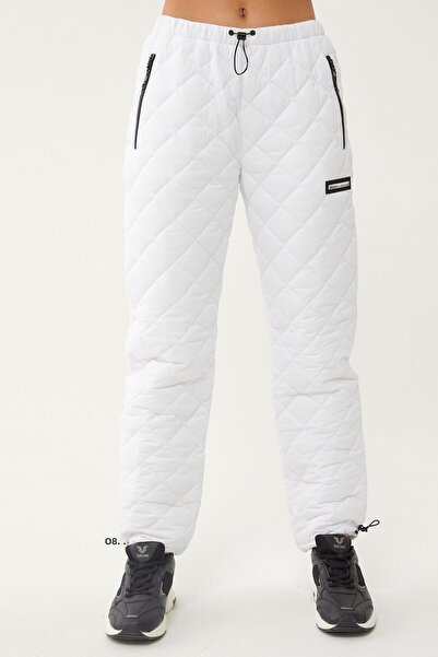 bilcee White Inflatable Winter Trousers - Quilted, Zippered and Pocketed, Elastic Leg - Outdoor 1563