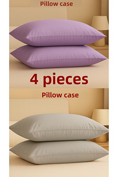 ÇIQRIK HOME 4 Pieces 50 X70 cm 100% Cotton Zippered Pillowcases Lilac/Grey