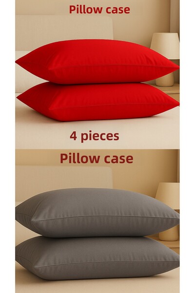 ÇIQRIK HOME 4 Pieces 50 X70 cm 100% Cotton Zippered Pillowcases Red/Anthracite