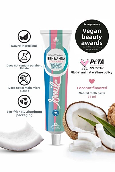 BEN ANNA معجون أسنان بن آند آنا بنكهة جوز الهند مع الفلورايد 75 مل، نباتي لان...