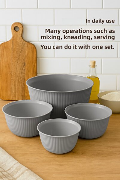 Vienev Set of 4 Mega Size Plastic Mixing and Storage Bowls |   1L, 2L, 3L, 5L Gray