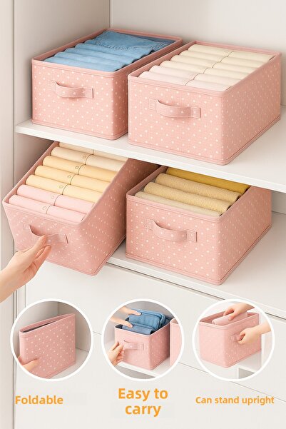 Serstil Clothing Storage Box Organizer 45X25X20Cm - Pink Spotted