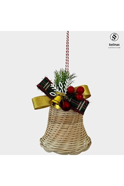 Solinas Collection Decor de clopot din ratan, realizat manual, cu panglică ro...