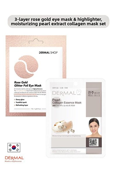 Dermal Rose Gold 3-layer Eye Mask and Pearl Essence Brightening Moisturizing ...