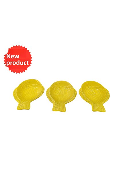 Ganita home Snack Plate Set of 3, Presentation Set & Breakfast Plate, Fish Form Yellow