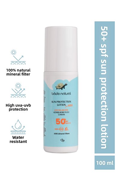 Bade Natural 100% Natural 50+ Spf High Protection Children's Sunscreen Lotion with Mineral Filter 100 ml