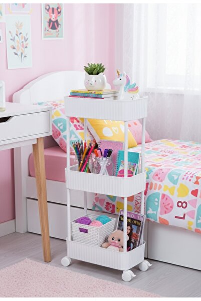 Okyanus Home Οργάνωση μπάνιου-κουζίνας 3 επιπέδων με τροχούς Πρακτικό ράφι Λευκό