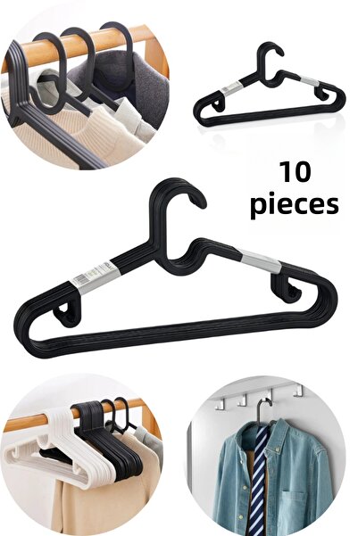 Comprox 10 τεμάχια μαύρες πλαστικές κρεμάστρες ρούχων σετ των 6