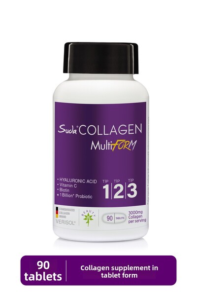 Suda Collagen أقراص متعددة الأشكال - النوع I-II-III كولاجين - فيتامين سي، حمض الهيالورونيك، الزنك، البيوتين |   90 قرص