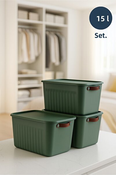 HOMİNG 3-Piece Multi-Purpose White Organizer Box with Lid 15 Lt