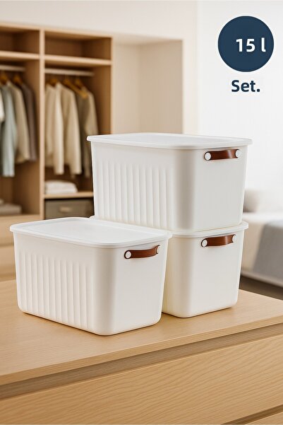 HOMİNG 3-Piece Multi-Purpose White Organizer Box with Lid 15 Lt