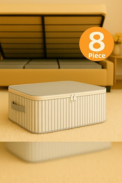 Ekici home textile 8 قطع - حاوية تخزين كبيرة الحجم من نوع بيزا مخططة بلون الأ...