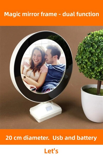 Letsii إطار صور المرآة السحرية مقاس 20 سم مع ضوء LED هدية
