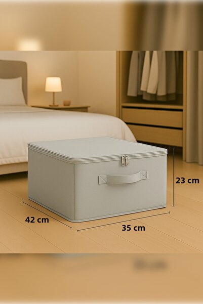 Ekici home textile Gray Supported Storage Box Large Size – Foldable Storage and Organization Box with Zipper
