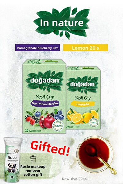 Doğadan شاي أخضر بالليمون والرمان والتوت البري مع أكياس شاي وهدية روزي
