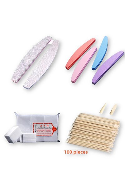 Anıl Gel Polish Paper File 100/100 (4 Pieces); Buffer 4 Pieces; 100 Orange Sticks; Lint-Free Pad Nail Polish Remover