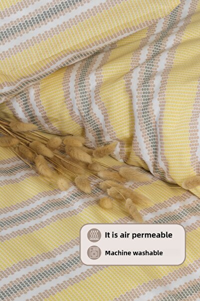 Elart Scatt Duvet Cover Set Double Elastic Fitted Sheet (200X220 cm) Ecru